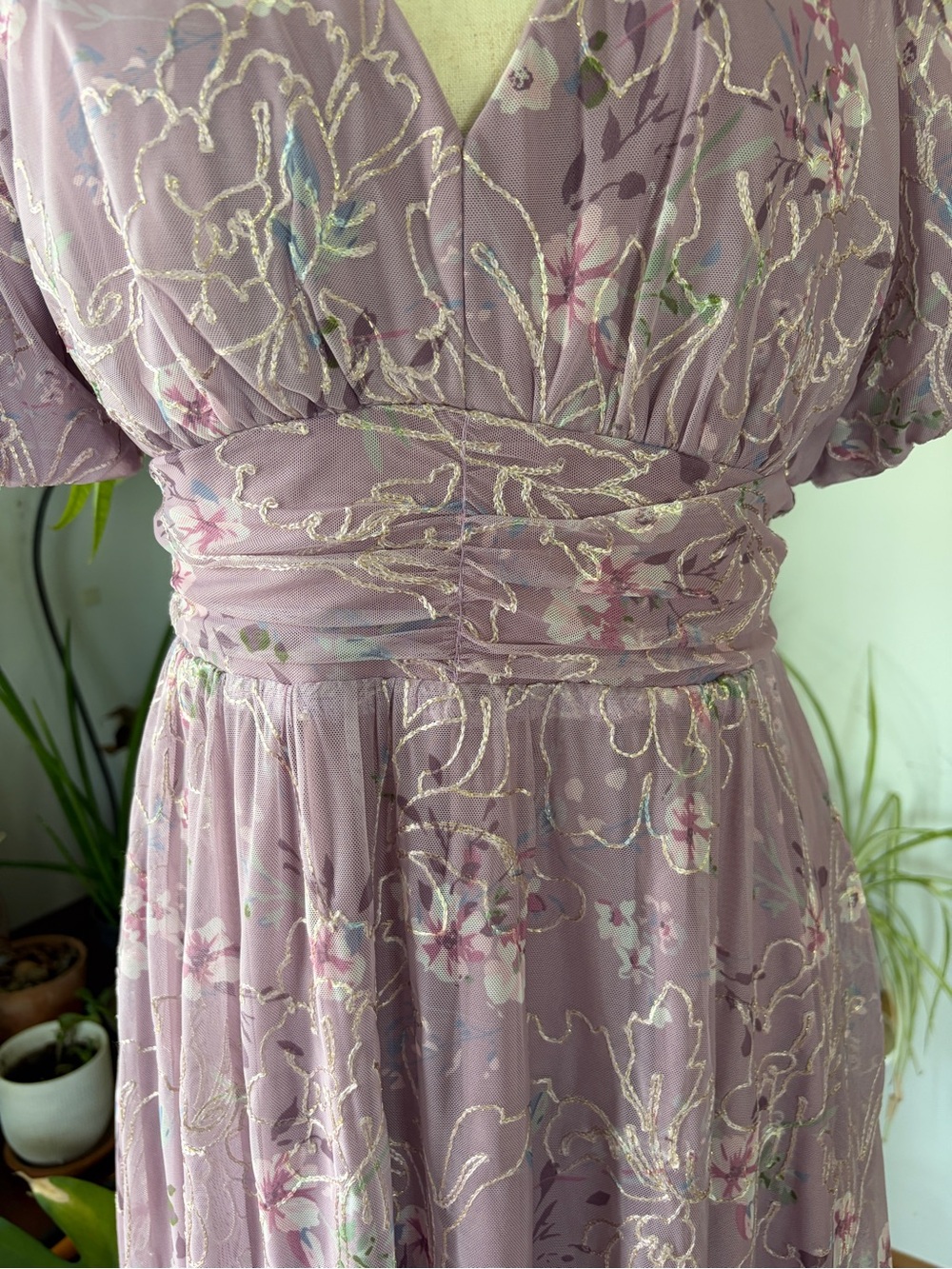 Baltic Born Mesh Floral Maxi Dress Large Lilac Embroidered Cottagecore Formal - Picture 3 of 11
